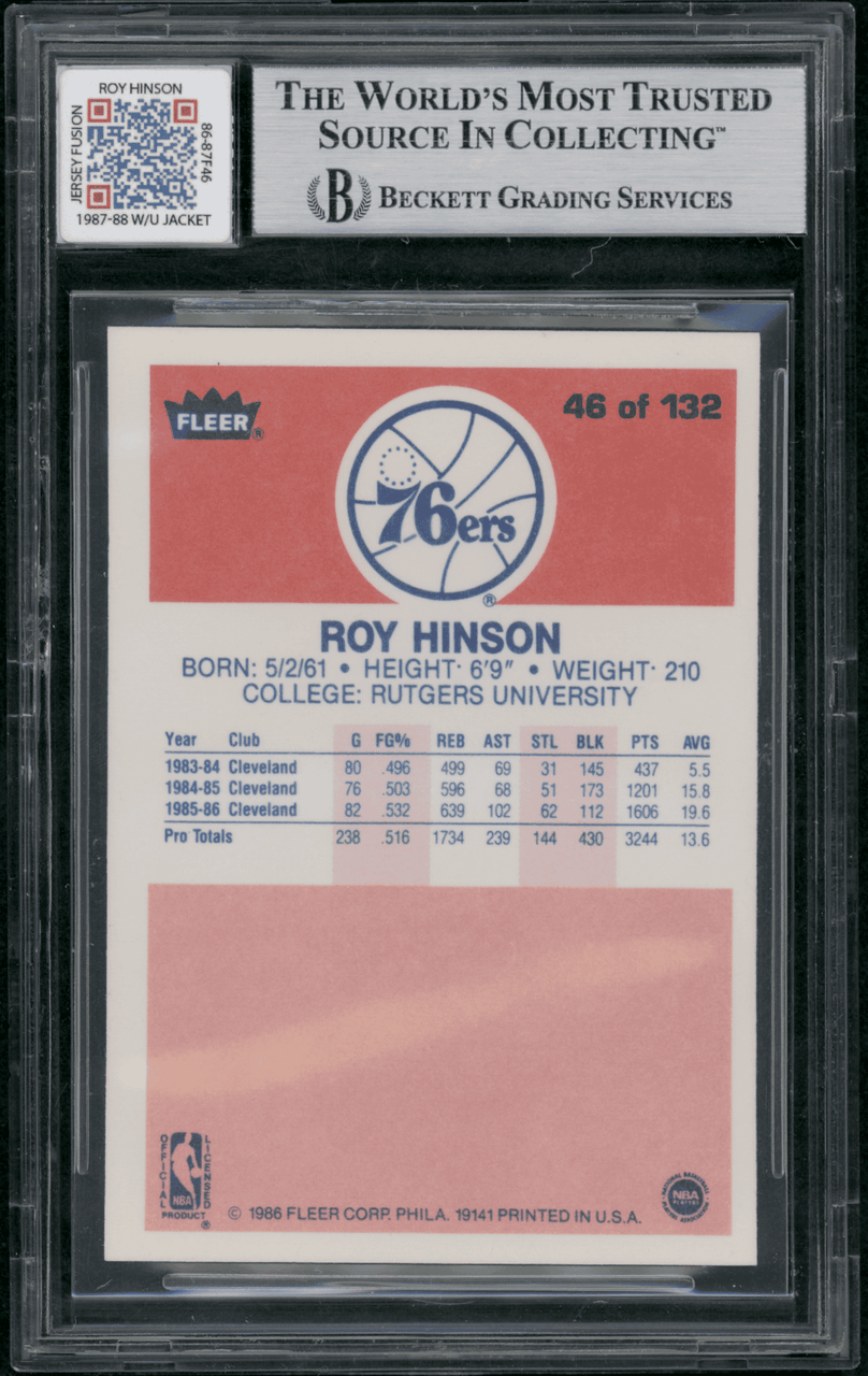 1986 Fleer Roy Hinson Game Used Patch #46 Jersey Fusion BGC Auto 10 back of card